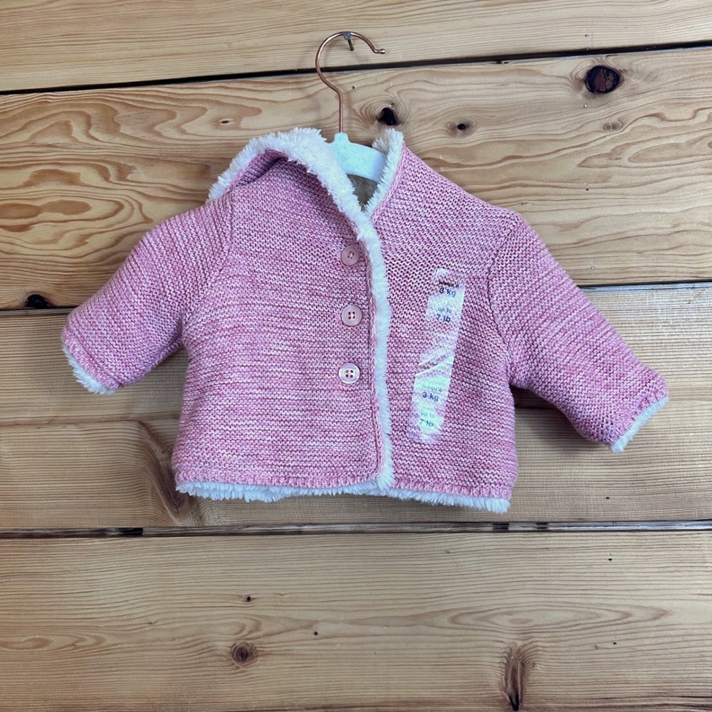 Baby Gap First Favorites Pink Knit Hooded Bear Ear Sweater Jacket Newborn 0-3M